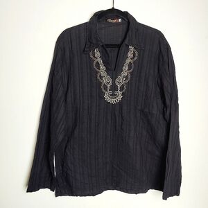 Cheerio Men's Traditional Embroidered Shirt Tunic, Black, Size XL